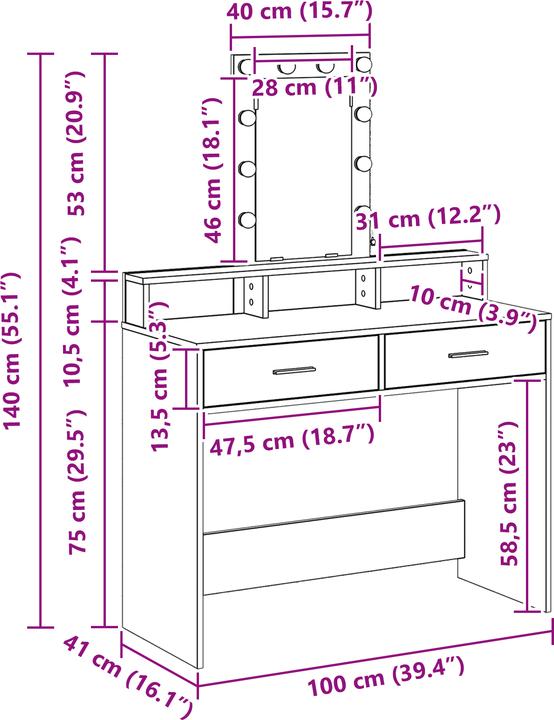 Image du produit VidaXL Coiffeuse Blanc MDF 100 x 41 x 140 cm Coiffeuse