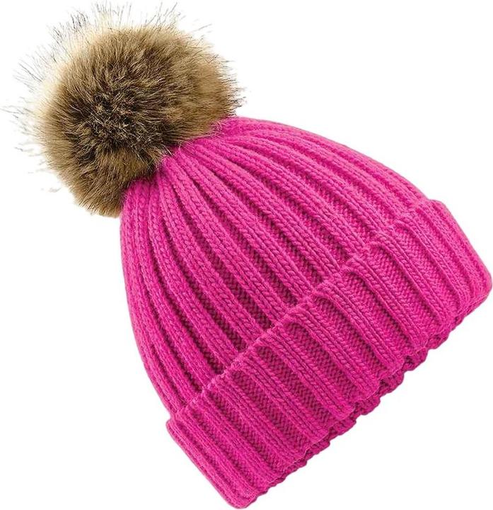Produktbild Beechfield Chunky Beanie Mütze mit KunstfellBommel