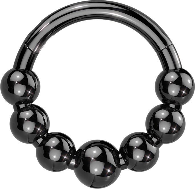 Star Piercing Micro Segmentring klappbar schwarz sieben Kugeln (ohne Messing, Titan G23)