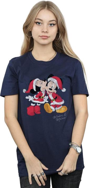 Actual product image Disney Womens/Ladies Mickey And Minnie Christmas Kiss Cotton Boyfriend T-Shirt (M)