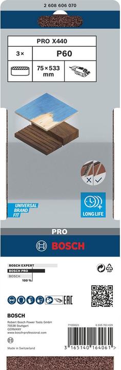 Image du produit Bosch Professional Zubehör PRO X440 bande abrasive, 75 x 533 mm, G60 (60)