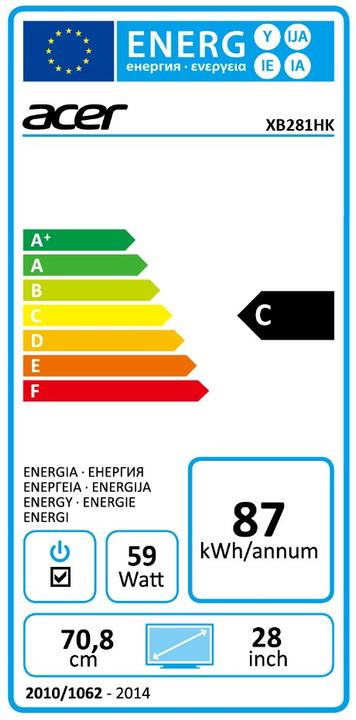 Energie-Label Acer Predator XB281HK (3840 x 2160 Pixel, 28")