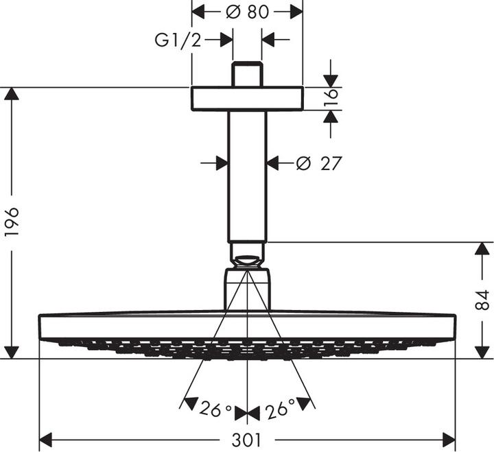 Actual product image hansgrohe HG shower head RAINDANCE SELECT S 300 2jet with ceiling connection 100mm chrome (2 Beam types, 17 l/min)