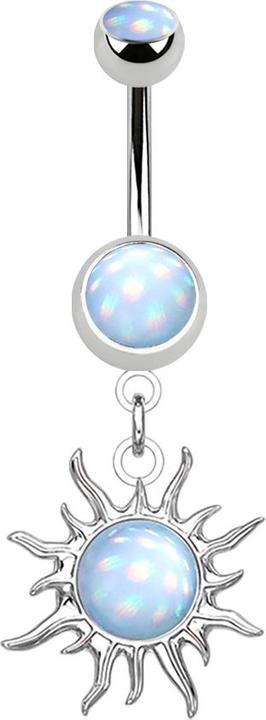 Image du produit Star Piercing Banane argent avec pendentif soleil pierre époxy bleue (Laiton, Acier chirurgical 316L)