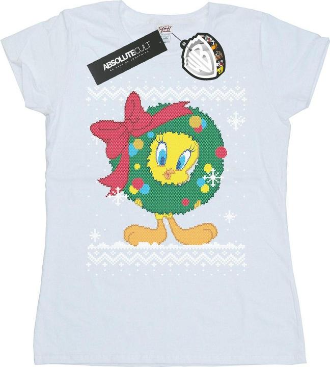 Actual product image Looney Tunes Womens/Ladies Tweety Pie Christmas Fair Isle Cotton T-Shirt (M)