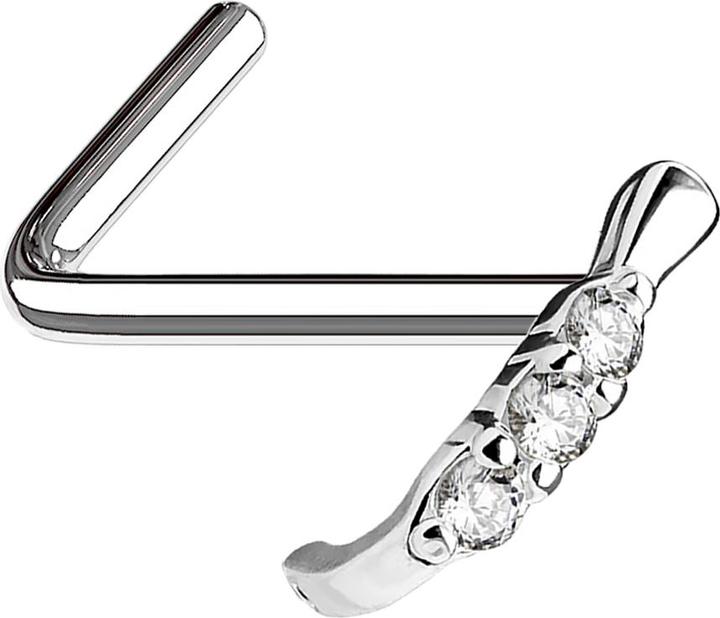 Produktbild Star Piercing Nasenstecker gewinkelt silber Raupe mit Kristallen (Chirurgenstahl 316L, Messing)