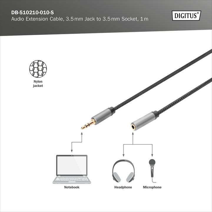 Actual product image Digitus Audio extension cable, 3.5 mm jack to 3.5 mm jack (1 m)