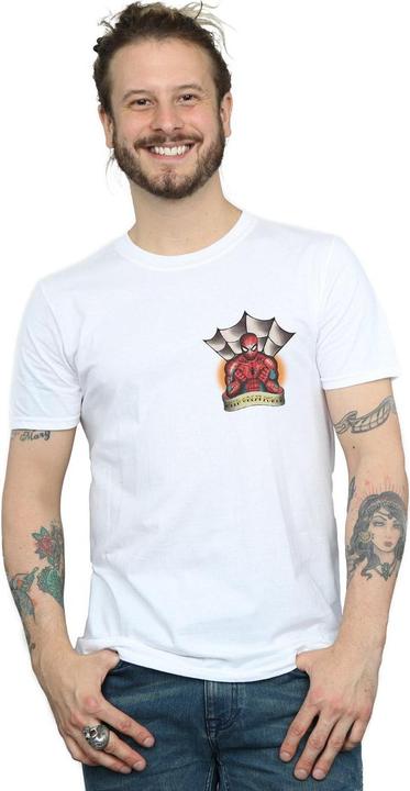 Actual product image Mens Spider-Man Tattoo Breast Print T-Shirt (XL)