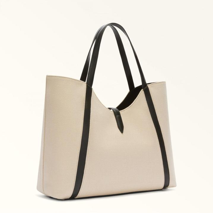 Actual product image Furla shopping goccia xl hobo in canvas and leather color natural/black
