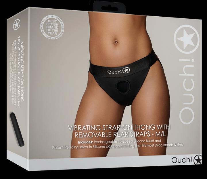 Actual product image Ouch! Vibrating Strap-on Thong - Removable Straps - M/L (M/L)