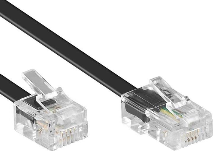 Actual product image Black 1 meter flat telephone cable with RJ11 and RJ45 connectors. Rj45-rj11 cable black 1.00m