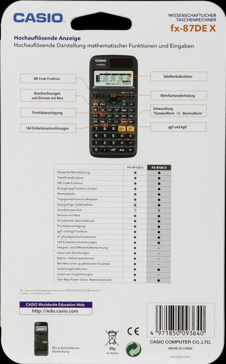 Produktbild Casio FX-87DE X (Solarzellen, Batterien)