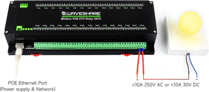 Produktbild WaveShare 30-Kanal Relais PoE Ethernet Modul RTU/Modbus TCP Protokoll