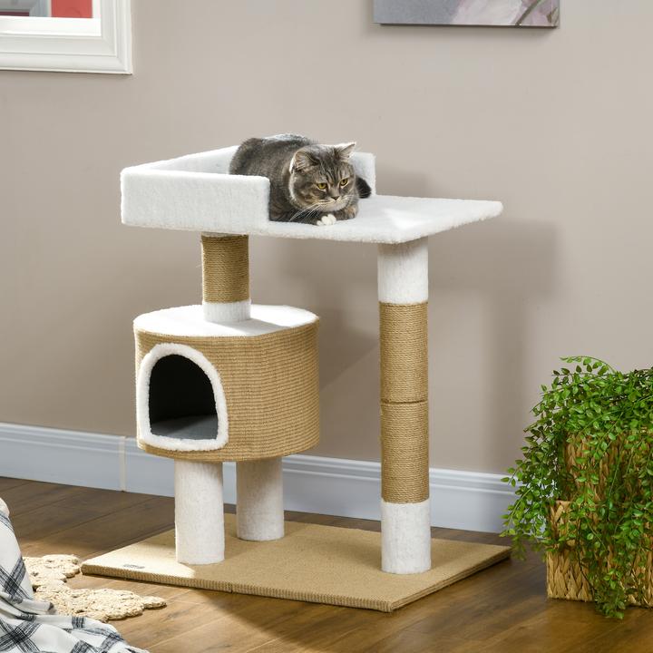 Actual product image PawHut Scratching post with cat cave and lying area (79 cm, Brown+White)