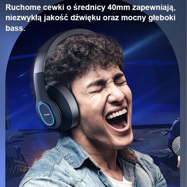 Actual product image Awei słuchawki nauszne Bluetooth A100BL czarny/black (12 h, Wireless)