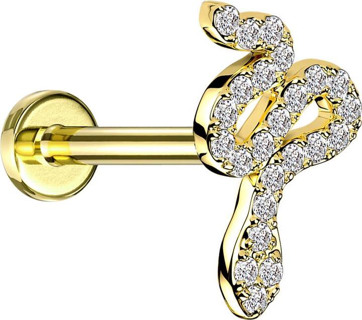 Image du produit Star Piercing Micro Labret femelle plaqué or cristal serpent argent (Laiton, Acier chirurgical 316L)