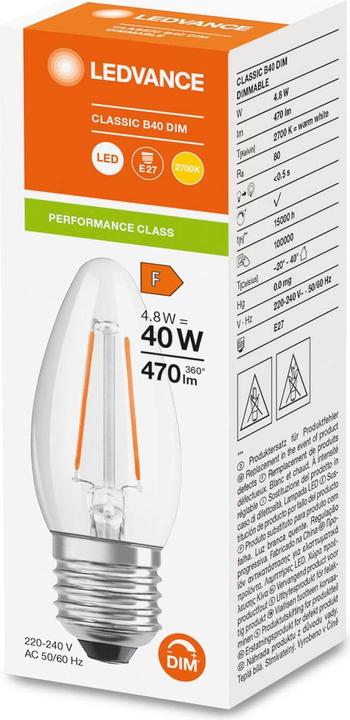 Produktbild Ledvance LED-Kerzenlampe (E27, 4.80 W, 470 lm, 1 x, F)