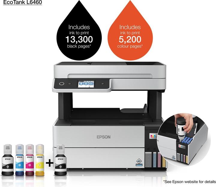 Immagine prodotto Epson EcoTank L6460 Dispositivo multifunzione all-in-one (CIS), 3-in-1, Wi-Fi, bianco e nero (Inchiostro, Colore)