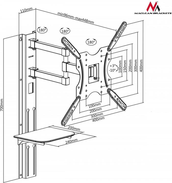 Produktbild Maclean MC-772 TV-Halterung (55 Zoll) (Wand, 55", 30 kg)
