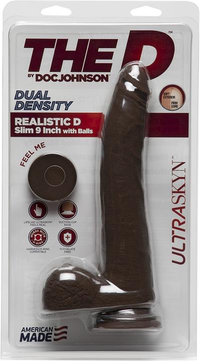 Produktbild Doc Johnson Realistic D - 9 Inch Slim W/Balls - Ultraskyn - Chocolat