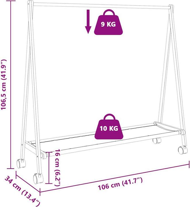 Actual product image VidaXL Clothes rack with shelves and castors 106x34x106.5 cm bamboo
