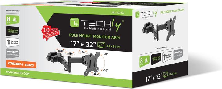 Immagine prodotto Techly Supporto a palo per TV LED LCD 17"-32",Nero (Muro, 32", 8 kg)