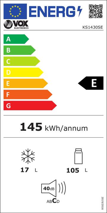 Energy Label Vox Podpultni refrigerator KS 1430 S E (E, H: 105 l, Z: 17 l, V: 83.8 cm) (122 l)