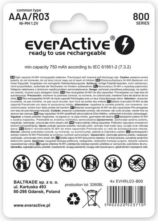 Produktbild Everactive Rechargeable batteries Ni-MH R03 AAA 800 mAh Silver Line - Batterie - Micro (AAA (2 Stk., AAA, 800 mAh)