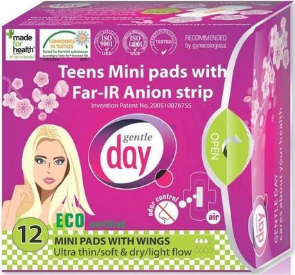 Produktbild Gentle Day Mini -Hygiene -Sanitärservietten mit Anionengürtel (Teenager) 12 Stcs - sanfter Tag (12 x, Damenbinden)