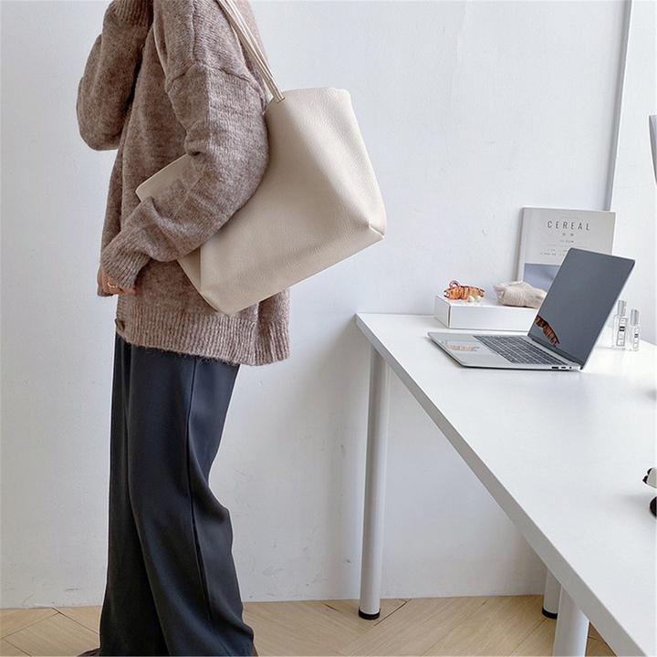Produktbild Only-Bags.Store Vegan Leder Umhängetasche, weiches Leder Cord Tote Bag, Vintage Einkaufstasche, Tragetasche, grosse