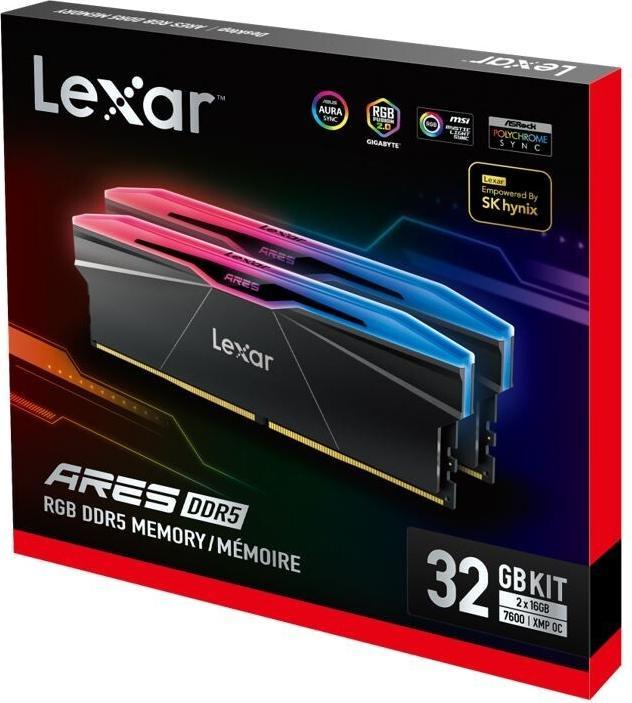 Actual product image Lexar DDR5 ARES RGB 32GB(2 16GB)/7600 PC memory black (2 x 16GB, 7600 MHz, DDR5 RAM, DIMM)