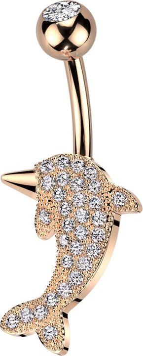 Actual product image Star Piercing Banana rose gold with ball rose gold crystal silver and dolphin crystals silver (Brass, Surgical steel 316L)
