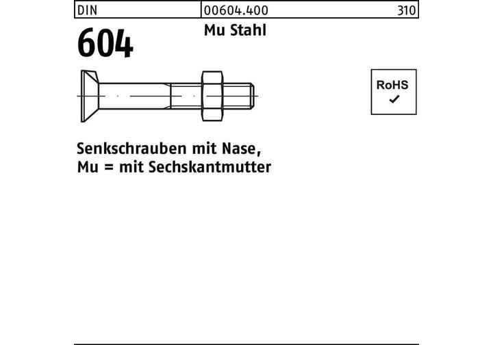 Image du produit Vis à tête fraisée DIN 604 avec écrou à six pans M 20 x 130 Mu Acier 4.6