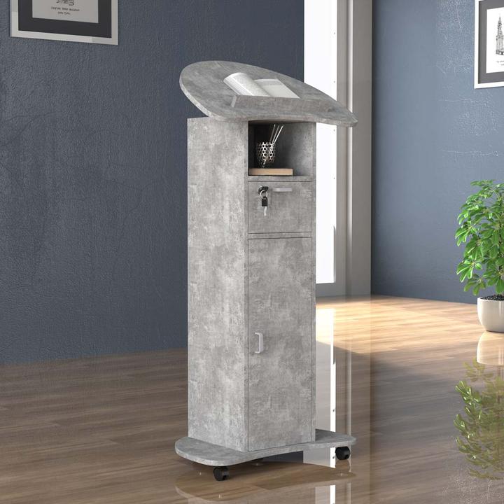 Actual product image VCM Wooden Standing Desk Lectern Mobile Standing Table Rollable Castors Drawer Redola Door (56 x 37 x 110 cm)