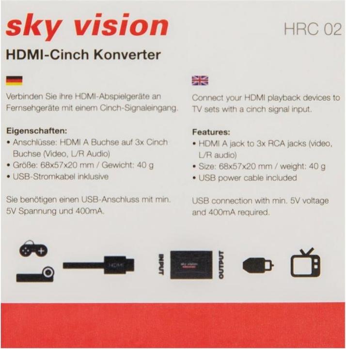 Actual product image Sky Vision HDMI to RCA Converter