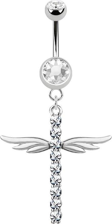 Actual product image Star Piercing Banana silver with pendant cross with wings and crystals (Surgical steel 316L, Brass)