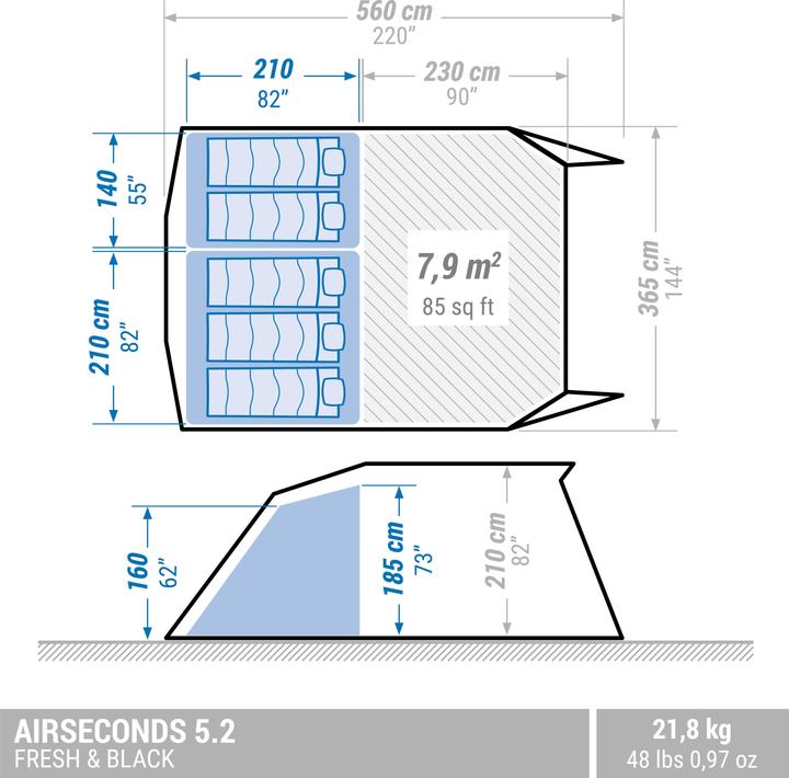 Image du produit Quechua Familienzelt Air Seconds 5.2 (Tente gonflable, 21.80 kg, 5 personnes)