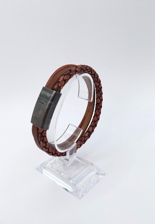 Immagine prodotto Thomss Bracciale in pelle No.20 unisex in pelle marrone chiaro e chiusura in acciaio inossidabile (23 cm, Acciaio inossidabile, 100% pelle)