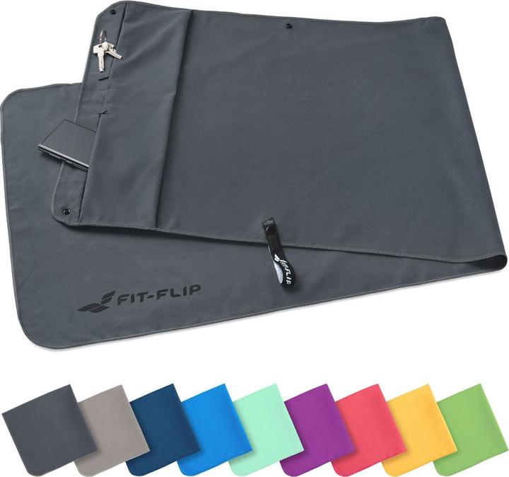 Image du produit Fit-Flip Fitnesshandtuch Mikrofaser mit Reissverschlusstasche 130x48cm (130 x 48 cm)
