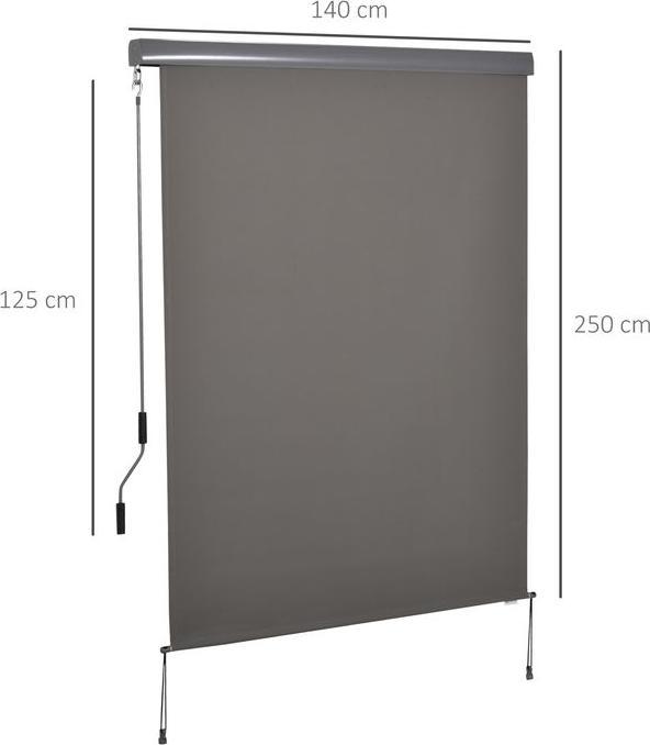 Actual product image Swisshandel24 Vertical awning balcony windbreak & privacy screen, hand crank, polyester+aluminium, grey, 140x250cm (1.40 m)