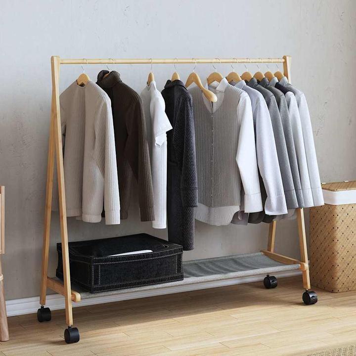Actual product image VidaXL Clothes rack with shelves and castors 106x34x106.5 cm bamboo