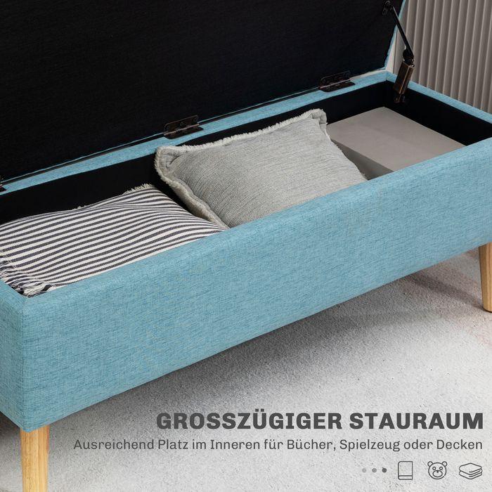 Actual product image Swisshandel24 Bench, storage space, linen look, rubberwood blue 110x39x45cm (110 cm)