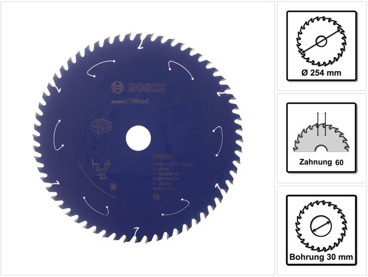 Produktbild Bosch Professional Zubehör Akku-Kreissägeblatt Expert for Wood, 254 x 2,1/1,6 x 30, 60 Zähne