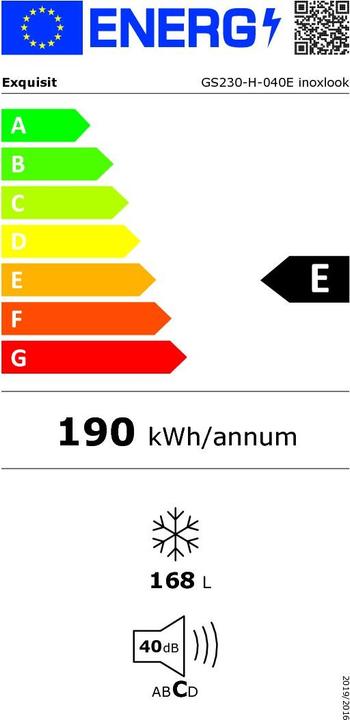 Label énergétique Exquisit GS230-H-040E inoxlook, Congélateur (appareil indépendant) (Autonome, 168 l)