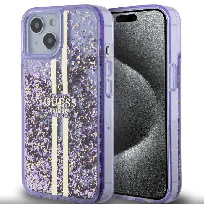 Produktbild Guess PC/TPU Liquid Glitter Gold Stripe Case for iPhone 15 Purple (Apple iPhone 15)
