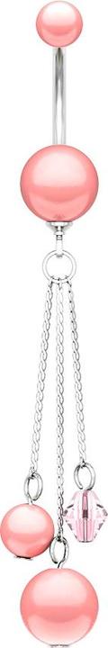 Image du produit Star Piercing Banane argentée avec deux perles boules roses et pendentif (Acrylique, sans laiton, Acier chirurgical 316L)