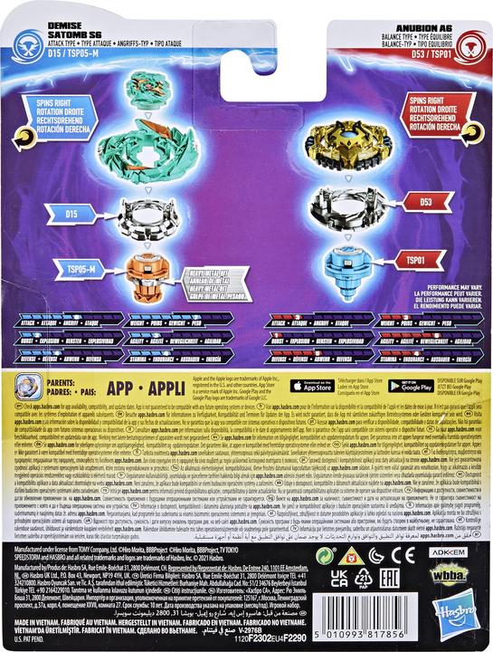 Immagine prodotto Hasbro Beyblade Burst Surge Speedstorm Demise Satomb S6 e Anubion A7 (Inglese, Francese, Tedesco, Italiano)