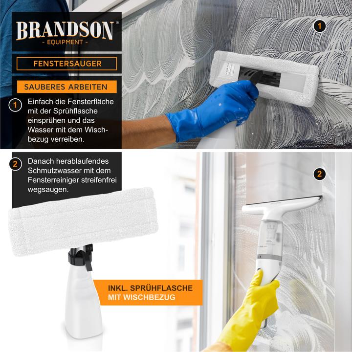 Immagine prodotto Brandson Akku Fenstersauger, Fensterreiniger mit Sprühflasche & Wischbezug, für Duschkabine, Spiegel, 2200mAh
