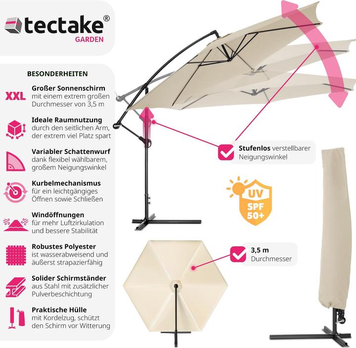 Produktbild tectake Sonnenschirm Ciccio mit Schutzhülle (3.50 m)