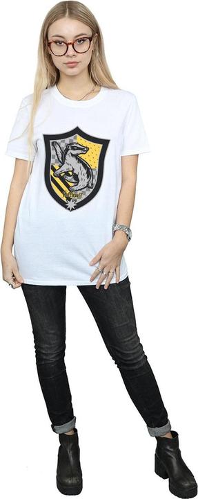 Actual product image Womens/Ladies Hufflepuff Crest Flat Cotton Boyfriend T-Shirt (3XL)